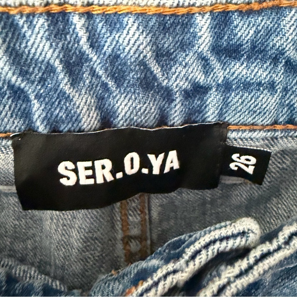 SER.O.YA Margot cuffed boyfriend jeans Light Blue wide leg $328 sz 26 - Picture 11 of 12